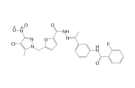 N-[3-((1E)-N-{5-[(4-chloro-5-methyl-3-nitro-1H-pyrazol-1-yl)methyl]-2-furoyl}ethanehydrazonoyl)phenyl]-2-fluorobenzamide