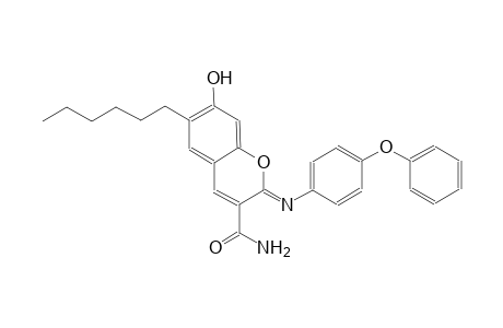 (2Z)-6-hexyl-7-hydroxy-2-[(4-phenoxyphenyl)imino]-2H-chromene-3-carboxamide