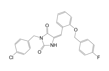 (5E)-3-(4-chlorobenzyl)-5-{2-[(4-fluorobenzyl)oxy]benzylidene}-2,4-imidazolidinedione