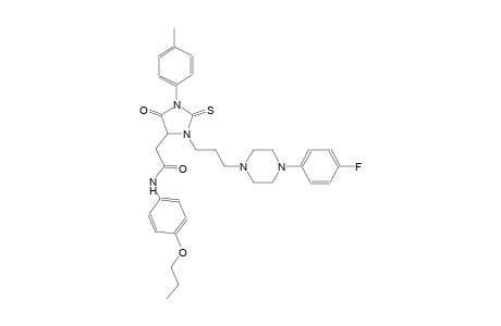 2-[3-{3-[4-(4-fluorophenyl)-1-piperazinyl]propyl}-1-(4-methylphenyl)-5-oxo-2-thioxo-4-imidazolidinyl]-N-(4-propoxyphenyl)acetamide