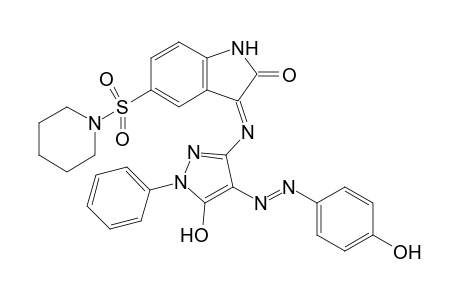 (E)-3-({5-Hydroxy-4-[(E)-(4-hydroxyphenyl)diazinyl]-1-phenyl-1H-pyrazol-3-yl}imino)-5-(piperidin-1-ylsulfonyl)indolin-2-one