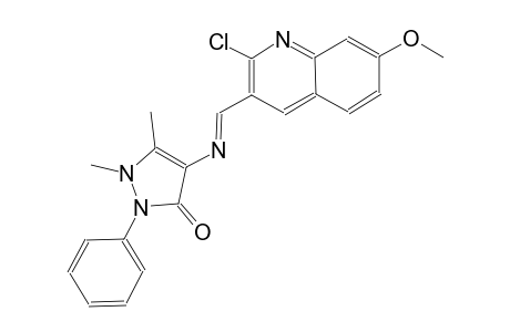 4-{[(E)-(2-chloro-7-methoxy-3-quinolinyl)methylidene]amino}-1,5-dimethyl-2-phenyl-1,2-dihydro-3H-pyrazol-3-one