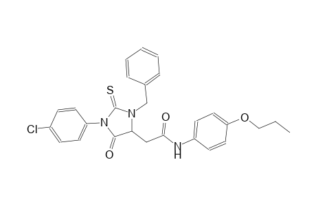 2-[3-benzyl-1-(4-chlorophenyl)-5-oxo-2-thioxo-4-imidazolidinyl]-N-(4-propoxyphenyl)acetamide