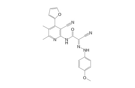 (E)-2-cyano-N-(3-cyano-4-(furan-2-yl)-5,6-dimethylpyridin-2-yl)-2-(2-(4-methoxyphenyl)hydrazono)acetamide