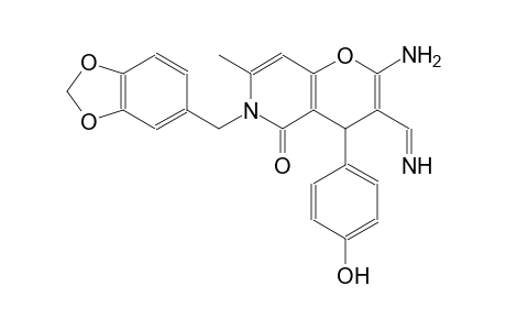 2-amino-6-(1,3-benzodioxol-5-ylmethyl)-4-(4-hydroxyphenyl)-3-(iminomethyl)-7-methyl-4,6-dihydro-5H-pyrano[3,2-c]pyridin-5-one