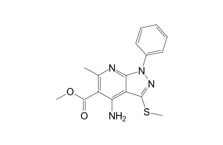 4-Amino-6-methyl-3-(methylthio)-1-phenyl-5-pyrazolo[3,4-b]pyridinecarboxylic acid methyl ester