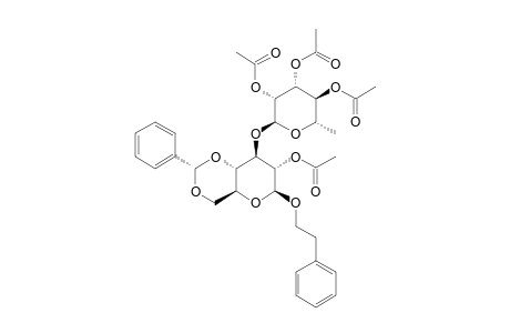 2-PHENYLETHYL-(2,3,4-TRI-O-ACETYL-ALPHA-L-RHAMNOPYRANOSYL)-(1->3)-2-O-ACETYL-4,6-O-BENZYLIDENE-BETA-D-GLUCOPYRANOSIDE