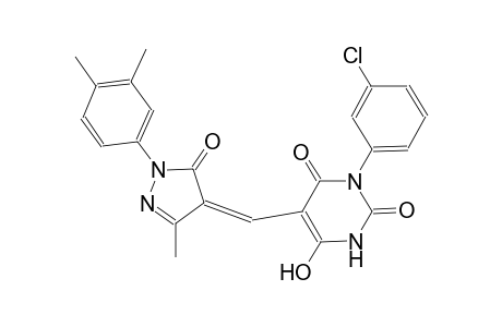 3-(3-chlorophenyl)-5-{(Z)-[1-(3,4-dimethylphenyl)-3-methyl-5-oxo-1,5-dihydro-4H-pyrazol-4-ylidene]methyl}-6-hydroxy-2,4(1H,3H)-pyrimidinedione