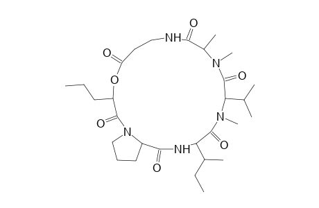 Cyclic(.beta.-alanyl-D-.alpha.-hydroxy-valeryl-L-prolyl-L-isoleucyl-N-methyl-L-valyl-N-methyl-L-alanyl)