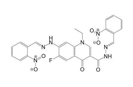 1-ethyl-6-fluoro-7-[(2E)-2-(2-nitrobenzylidene)hydrazino]-N'-[(E)-(2-nitrophenyl)methylidene]-4-oxo-1,4-dihydro-3-quinolinecarbohydrazide
