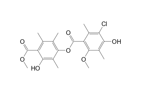 Benzoic acid, 3-chloro-4-hydroxy-6-methoxy-2,5-dimethyl-, 3-hydroxy-4-(methoxycarbonyl)-2,5,6-trimethylphenyl ester