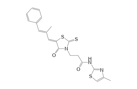 3-{(5Z)-5-[(2E)-2-methyl-3-phenyl-2-propenylidene]-4-oxo-2-thioxo-1,3-thiazolidin-3-yl}-N-(4-methyl-1,3-thiazol-2-yl)propanamide