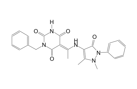 (5E)-1-benzyl-5-{1-[(1,5-dimethyl-3-oxo-2-phenyl-2,3-dihydro-1H-pyrazol-4-yl)amino]ethylidene}-2,4,6(1H,3H,5H)-pyrimidinetrione