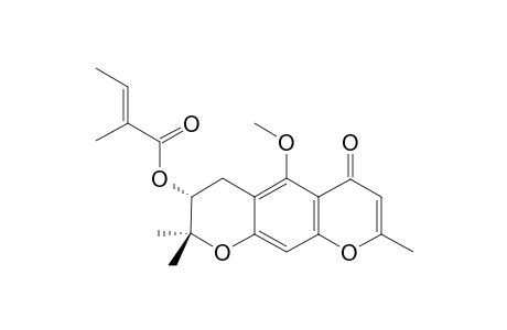 2-Methylbut-(2Z)-enoic acid (3R)-5-methoxy-3,4-dihydro-2,2,8-trimethyl-6-oxo-2H,6H-benzo[1,2-b:5,4-b']dipyran-3-yl ester