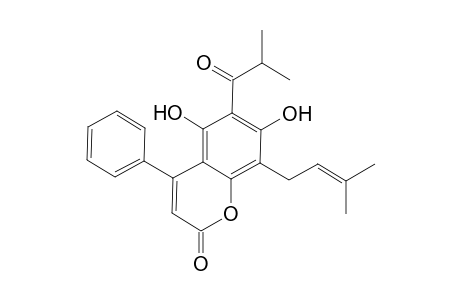 2H-1-Benzopyran-2-one, 5,7-dihydroxy-8-(3-methyl-2-butenyl)-6-(2-methyl-1-oxopropyl)-4-phenyl-