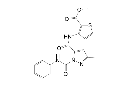 3-[3-methyl-1-(phenylcarbamoyl)pyrazol-4-carboxamido]-2-thiophenecarboxylic acid, methyl ester