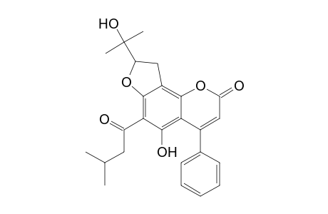 5-Hydroxy-8-(1-hydroxy-1-methyl-ethyl)-6-(3-methylbutanoyl)-4-phenyl-8,9-dihydrofuro[2,3-h]chromen-2-one