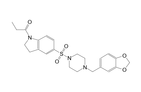5-{[4-(1,3-benzodioxol-5-ylmethyl)-1-piperazinyl]sulfonyl}-1-propionylindoline