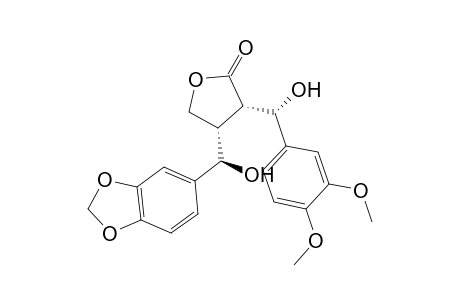 2(S*)-[.alpha.(S*)-Hydroxy-3,4-dimethoxybenzyl]-3(S*)-[.alpha.(R*)-hydroxy-3,4-(methylenedioxy)benzyl]butyrolactone