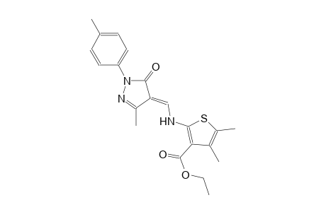ethyl 4,5-dimethyl-2-({(E)-[3-methyl-1-(4-methylphenyl)-5-oxo-1,5-dihydro-4H-pyrazol-4-ylidene]methyl}amino)-3-thiophenecarboxylate