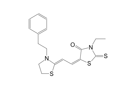 (5E)-3-ethyl-5-{(2Z)-2-[3-(2-phenylethyl)-1,3-thiazolidin-2-ylidene]ethylidene}-2-thioxo-1,3-thiazolidin-4-one