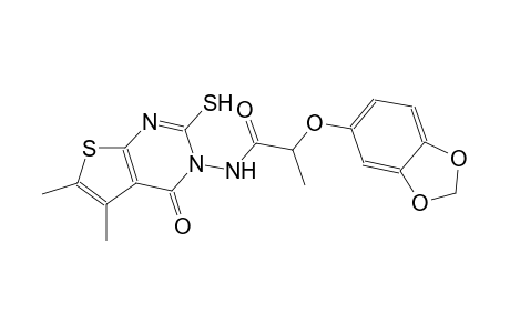 2-(1,3-benzodioxol-5-yloxy)-N-(5,6-dimethyl-4-oxo-2-sulfanylthieno[2,3-d]pyrimidin-3(4H)-yl)propanamide