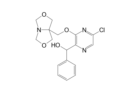 rac-6-Chloro-3-(.alpha.-hydroxybenzyl)-2-[(3,7-dioxa-r-1-azabicyclo[3.3.0]oct-c-5-yl)methoxy]pyrazine