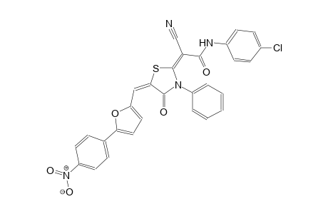 (2E)-N-(4-chlorophenyl)-2-cyano-2-((5E)-5-{[5-(4-nitrophenyl)-2-furyl]methylene}-4-oxo-3-phenyl-1,3-thiazolidin-2-ylidene)ethanamide