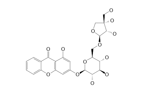 TRICORNOSIDE_C;3-O-(6-O-BETA-D-APIOFURANOSYL)-BETA-D-GLUCOPYRANOSYL-1-HYDROXYXANTHONE
