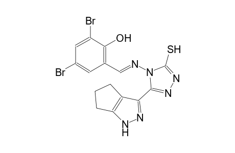 2,4-dibromo-6-((E)-{[3-sulfanyl-5-(1,4,5,6-tetrahydrocyclopenta[c]pyrazol-3-yl)-4H-1,2,4-triazol-4-yl]imino}methyl)phenol