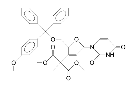 1-(5'-O-<4-Methoxy-trityl>-2',3'-dideoxy-3'-<1,1-dimethoxydicarbonylethylene>-B-D-glycero-pent-2'-enofuranosyl)-uracil