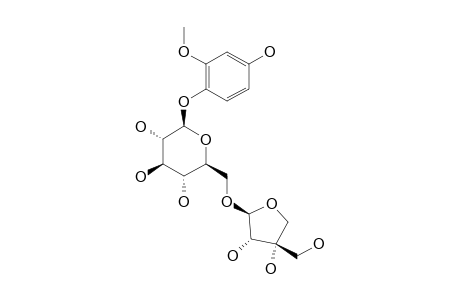 CANTHOSIDE-D;2-METHOXY-4-HYDROXYPHENOL-1-O-BETA-D-APIOFURANOSYL-(1->6)-O-BETA-D-GLUCOPYRANOSIDE