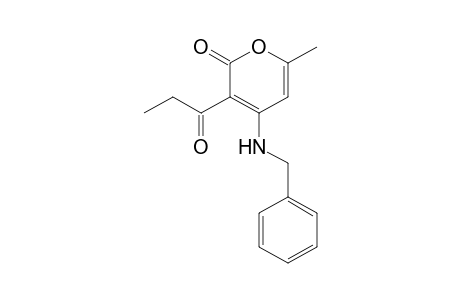 2H-Pyran-2-one, 6-methyl-3-(1-oxopropyl)-4-[(phenylmethyl)amino]-