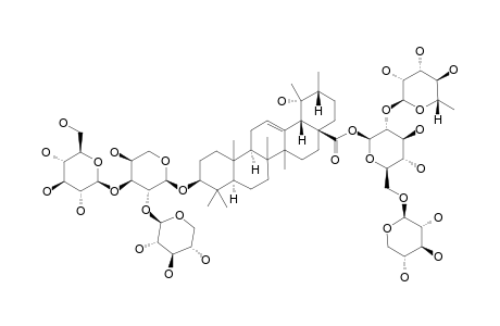 #6;ILEXOSIDE-XIV;3-O-[ALPHA-L-ARABINOPYRANOSYL-(1->2)]-[BETA-D-GLUCOPYRANOSYL-(1->3)]-ALPHA-L-ARABINOPYRANOSYL-POMOLIC-ACID-28-O-[ALPHA-L-RHAMNOPYRANOSYL-(1->2