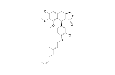 (+/-)-(3A-R,9-S,9A-R)-9-(4-GERANOXY-3-METHOXYPHENYL)-6,7,8-TRIMETHOXY-3A,4,9,9A-TETRAHYDRONAPHTHO-[2.3-C]-FURAN-1-(3-H)-ONE