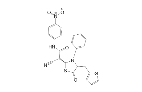 2-Cyano-N-(4-nitrophenyl)-2-(5-oxo-3-phenyl-4-(thiophen-2-ylmethylene)thiazolidin-2-ylidene)acetamide