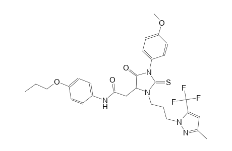 2-(1-(4-methoxyphenyl)-3-{3-[3-methyl-5-(trifluoromethyl)-1H-pyrazol-1-yl]propyl}-5-oxo-2-thioxo-4-imidazolidinyl)-N-(4-propoxyphenyl)acetamide