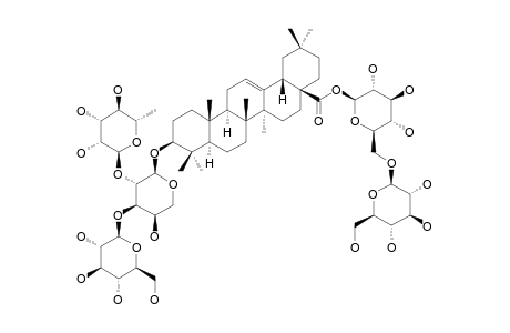 #1;MATEGLYCOSIDE-A;3-O-ALPHA-L-RHAMNOPYRANOYL-(1->2)-[BETA-D-GLUCOPYRANOSYL-(1'''->3)-ALPHA-L-ARABINOPYRANOSYL-OLEANOLIC-ACID-28-O-BETA-D-GLUCOPYRANOSYL-(1->6)