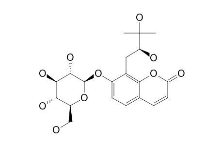 DEVENYOSIDE_B;(-)-7-O-BETA-D-GLUCOPYRANOSIDE_OF_8-[(2S),3-DIHYDROXY-METHYLBUTYL]-7-HYDROXYCHROMEN-2-ONE