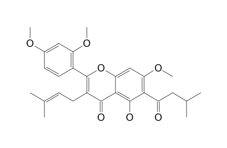 2-(2,4-Dimethoxyphenyl)-5-hydroxy-7-methoxy-3-(3-methylbut-2-en-1-yl)-6-(3-methylbutanoyl)-4H-chromen-4-one