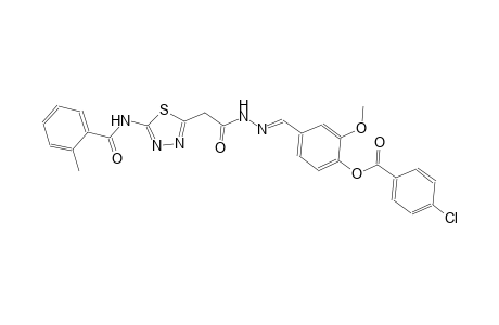 2-methoxy-4-{(E)-[({5-[(2-methylbenzoyl)amino]-1,3,4-thiadiazol-2-yl}acetyl)hydrazono]methyl}phenyl 4-chlorobenzoate