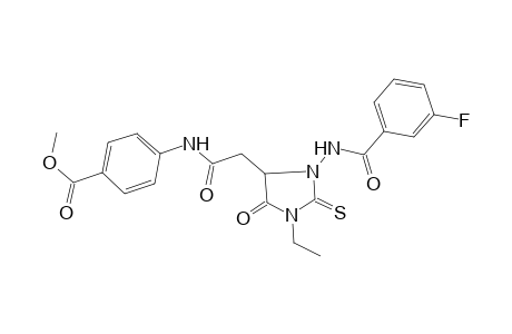 4-[[2-[1-ethyl-3-[(3-fluorobenzoyl)amino]-5-keto-2-thioxo-imidazolidin-4-yl]acetyl]amino]benzoic acid methyl ester