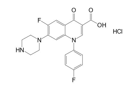 1,4-dihydro-6-fluoro-1-(p-fluorophenyl)-4-oxo-7-(1-piperazinyl)-3-quinolinecarboxylic acid, monohydrochloride