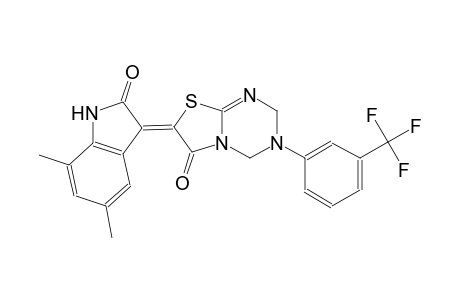 (7Z)-7-(5,7-dimethyl-2-oxo-1,2-dihydro-3H-indol-3-ylidene)-3-[3-(trifluoromethyl)phenyl]-3,4-dihydro-2H-[1,3]thiazolo[3,2-a][1,3,5]triazin-6(7H)-one