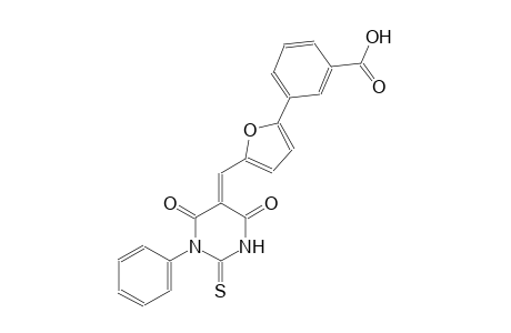 3-{5-[(E)-(4,6-dioxo-1-phenyl-2-thioxotetrahydro-5(2H)-pyrimidinylidene)methyl]-2-furyl}benzoic acid