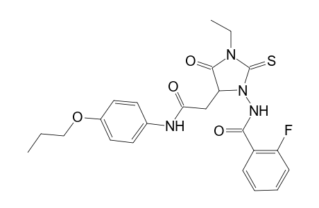 N-{3-ethyl-4-oxo-5-[2-oxo-2-(4-propoxyanilino)ethyl]-2-thioxo-1-imidazolidinyl}-2-fluorobenzamide