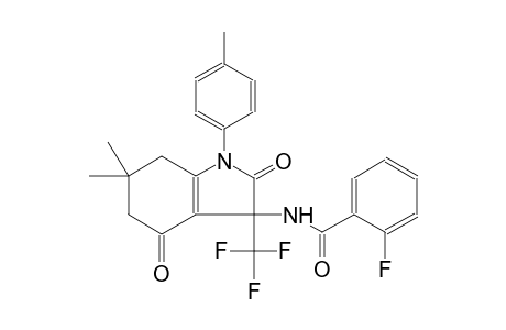 N-[6,6-dimethyl-1-(4-methylphenyl)-2,4-dioxo-3-(trifluoromethyl)-2,3,4,5,6,7-hexahydro-1H-indol-3-yl]-2-fluorobenzamide