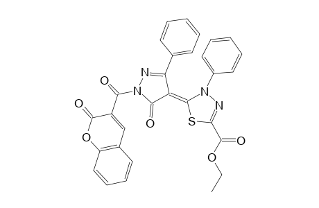 Ethyl 5-(5-oxo-1-(2-oxo-2H-chromene-3-carbonyl)-3-phenyl-1H-pyrazol-4(5H)-ylidene)-4-phenyl-4,5-dihydro-1,3,4-thiadiazole-2-carboxylate