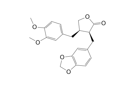 (2S,3R)-alpha.-(3,4,-Methylenedioxybenzyl)-.beta.-(3,4-dimethoxybenzyl)-.gamma.-butyrolactone