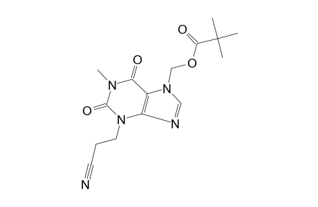 2,6-dioxo-7-(hydroxymethyl)-1-methyl-1,2,3,6-tetrahydrofurine-3-propionitrile, pivalate(ester)